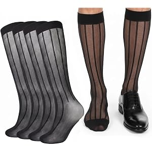 Meisuitd Mens Sheer Dress Socks 2 Pairs, Striped Calf Socks for Business | 2 Pairs Men’s Sheer Dress Socks、Classic Striped De