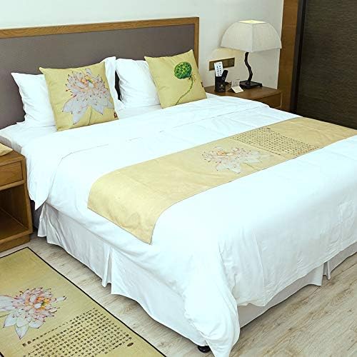 Bed Runner Bed Scarf Tea Cloth Zen Bed Flag Bed Scarf Chinese National Wind Cotton and Linen Tea Tablecloth Guqin Tea Tablecloth Table Flag, Jinlian Cotton Bed Towel, 240X43cm (1.8m Bed)
