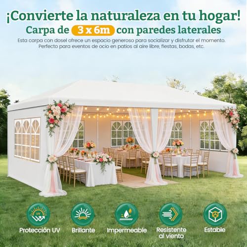 KOZFULE Toldo 3x6 m Carpas para Exteriores con Paredes Jardín Carpa-Contiene 50 Globos, Plegable Toldo para Playa Carpa Toldo para Auto, Ideal para Jardines y Exteriores y Boda y Fiesta