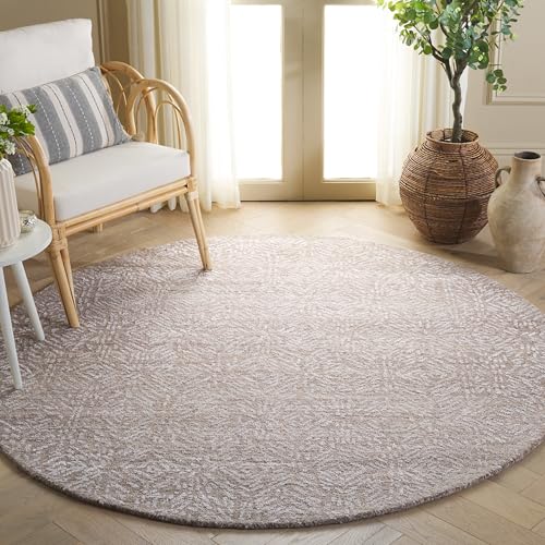 SAFAVIEH Glamour Collection Area Rug - 6' Round, Beige & Ivory, Handmade Wool &…