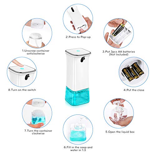 VEEAPE Hand Sanitizer Soap Dispenser, 12 oz Automatic Hand Soap Dispenser Touchless Battery Operated Electric Sensor Foaming Pump Dispenser