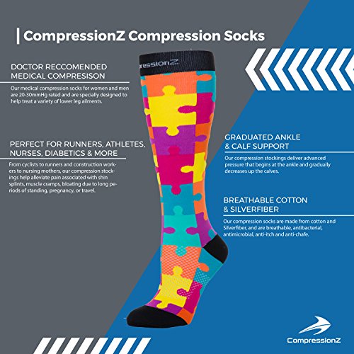 image for CompressionZ Fun Compression Socks for Women & Men - Improves Circulat