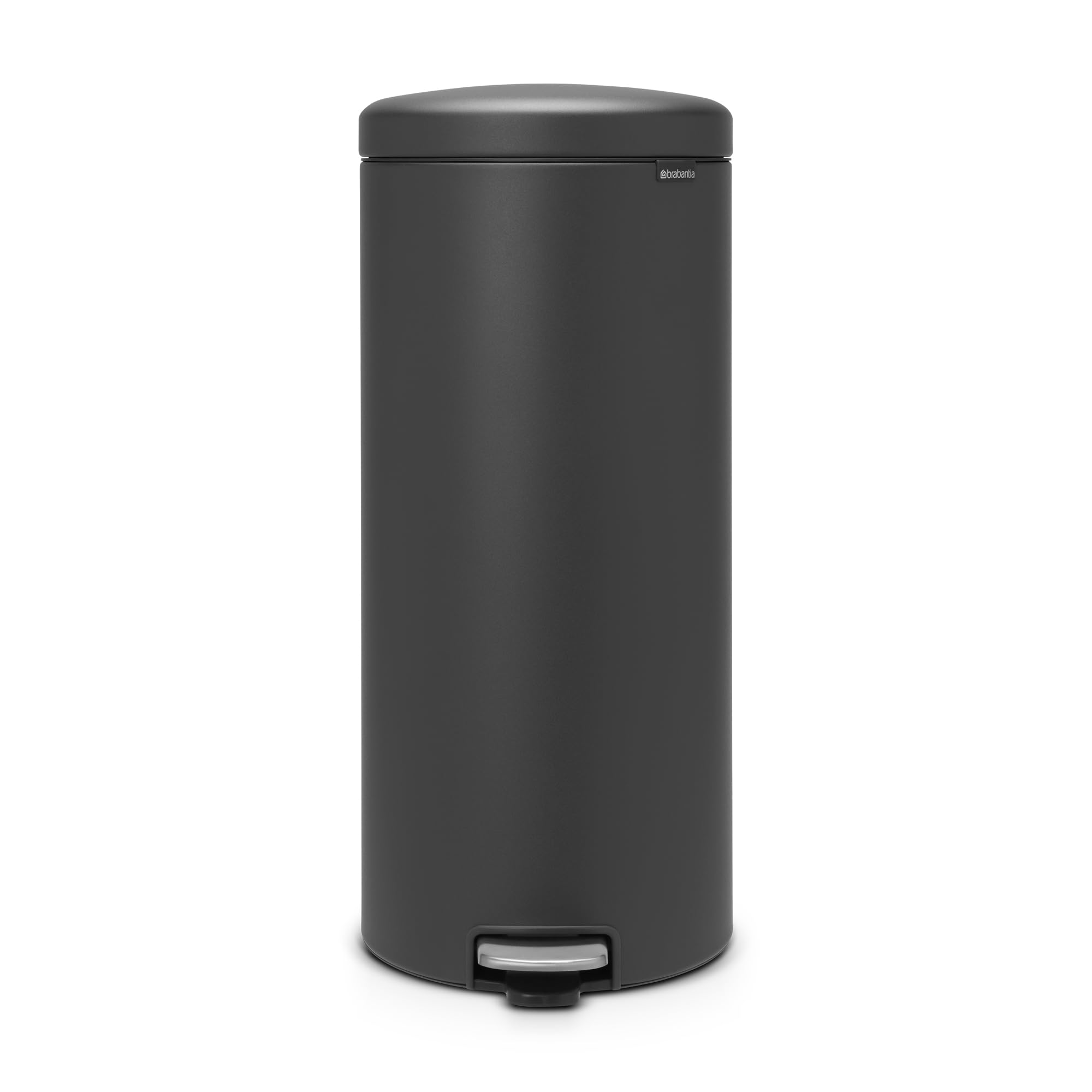 Brabantia NewIcon Pedal Bin 30 L | Soft Close Waste Bin with Odour-Proof Lid and Plastic Inner Bucket | Compact, Non-Slip Trash Can for Kitchen, Office, Bathroom or Bedroom | Mineral Infinite Grey