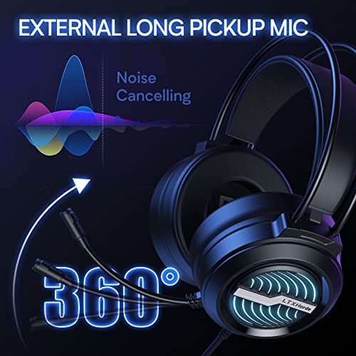 Gaming Headset with Microphone, LTXHorde Over Ear Gaming Headphone with Noise Cancelling, RGB Wired Gamer Headset, Hi-Fi Stereo Surround Sound, LED Lights, for PC, Laptop, PS4, PS5, Xbox, iPad, Switch
