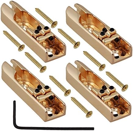 Yibuy Individual Bridge Saddle Pole 4 String Bass Guitar Bridge with Screws Pieces Gold Pack of 4