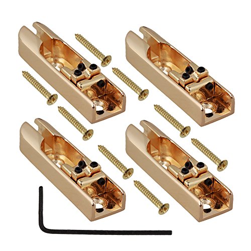 Yibuy Individual Bridge Saddle Pole 4 String Bass Guitar Bridge with Screws Pieces Gold Pack of 4