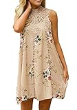 OMBabe Women's Casual Lace Summer Beach Boho Floral Print Mini Dress