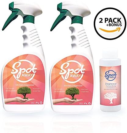 (2 Pack + Bonus Refill) Heavy Duty Kitchen Degreaser, Non-Toxic and Eco Safe 4oz Concentrate + Two 32 oz Spray Bottles