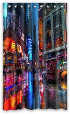 Custom New York City Neon Lights Night Rain Skyline Window Curtains/Drape/Panels/Treatment Thermal Insulated Blackout Window Curtains 52" x 84" Inch
