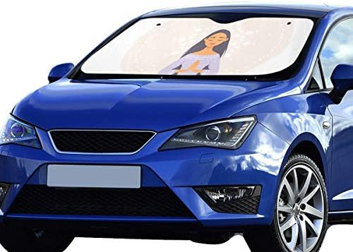 EIJODNL Car Sun Shade Windshield Cute Cute Cartoon Girl In Yoga Lotus Pose Foldable Sunshade For Maximum Uv And Sun Protection Keep Your Vehicle Cool 55 X 30inch (140cm X 75cm) Auto Car Sunshade