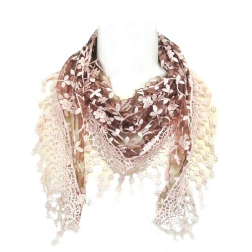Wrapables Embroidered Floral Lace Triangle Scarf, Pink and Burgundy