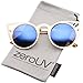zeroUV Womens Fashion Round Metal Cut-Out Flash Mirror Lens Cat Eye Sunglasses (Gold/Blue Mirror)