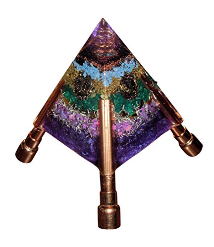 Purple Mountain Majesty Orgone Pyramid with EMF Protection - copper pipe extension legs for increasing length of coverage, crystal antenna at crown for robust energy flow, weighs over a pound