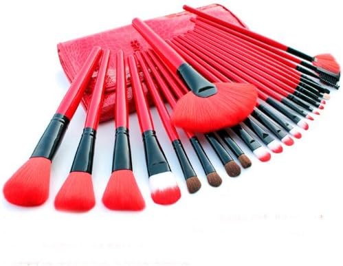 Emylike Makeup Brushes- Studio Quality Makeup Brushes Set 24pcs Professional Powder Eyeshadow Eyeliner Lip Brush Tool with Leather Pouch, 24 Count (Red)