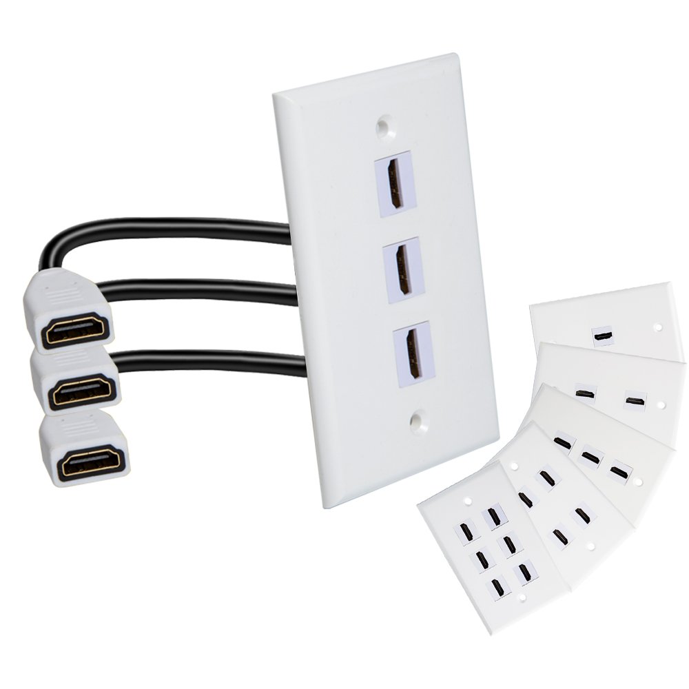 MXTECHNIC Single Port 4K HDMI Wall Plate Outlet Cover with 6 Inch Female to Female High Speed HDMI Pigtail Cable for Video Game Systems,TV Boxes(3-Port)