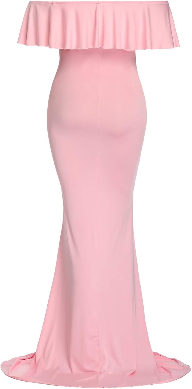 Maternity Dress for Photography Off Shoulder Long Sleeve Chiffon Gown Split Front Maxi Pregnancy Dresses for Photoshoot at  Women’s Clothing store