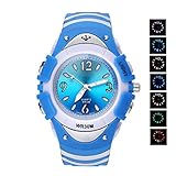 7 Colors Flashing Luminous Pointers Waterproof Quartz Analog Digital Kids Watch Boys Girls Blue