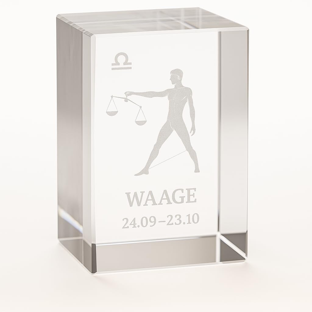 WWW.Vienna-Fashion.at Libra 3D Glass Crystal Cuboid XL Star Sign in Portrait Format Vienna Austria - Display Case Decorative Display Case (Scales)