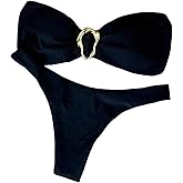 QJQ Women's Bandeau Swimsuits Strapless Tie Back Bikini Sets High Cut Cheeky 2 Piece Bathing Suit Swimwear