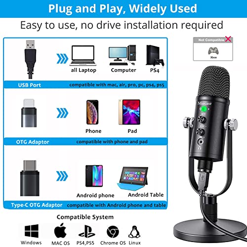 Mercase USB Condenser Microphone for Computer,Mac,Smartphone,PS4 and