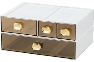 OSteed Spacious Desktop Storage Box, 1 Large 1 Middle & 2 Small Storage Drawers, Stackable Office Desk Drawer Organizer and Accessories, Printer Paper Organizer, White Plastic Drawers for Workspace