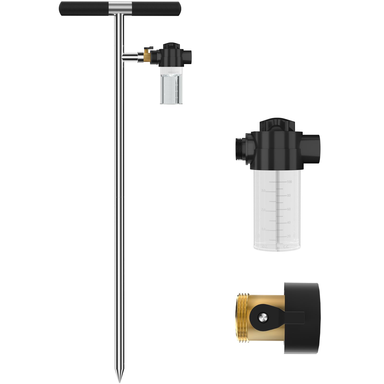 Photo 1 of Hermsche Deep Root Tree Watering Tool, Stainless Steel Tree Watering Spike with Fertilizer Bottle, Root Feeder with Brass Valve T-Handle, Irrigation System Watering Stake for Garden Orchard Shrub