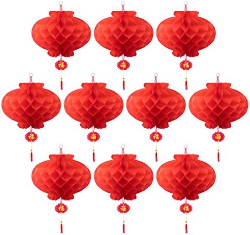 Favourde 10 Pieces 13.8 Inch Chinese Red Paper Lanterns Festival Decorations for New Year, Spring Festival, Wedding and Restaurant