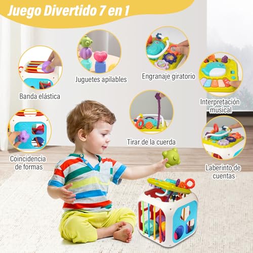 lemonsea 6 Coloridos Juguetes Sensoriales de Formas, Juguetes Montessori Sensorial Versátil, con 4 en 1 Tablero de Juguetes y Clasificador de Formas, Juguetes para Bebe 1 Año en Adelante