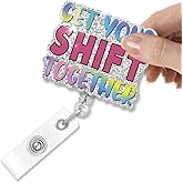 Msticey Get Your Shift Together Glitter Retractable Badge Holder, Funny Nurse Badge Reel Gift for RN CNA PCT ER ICU Nurse, Hospital Worker Gift for Healthcare Worker Night Shift Worker