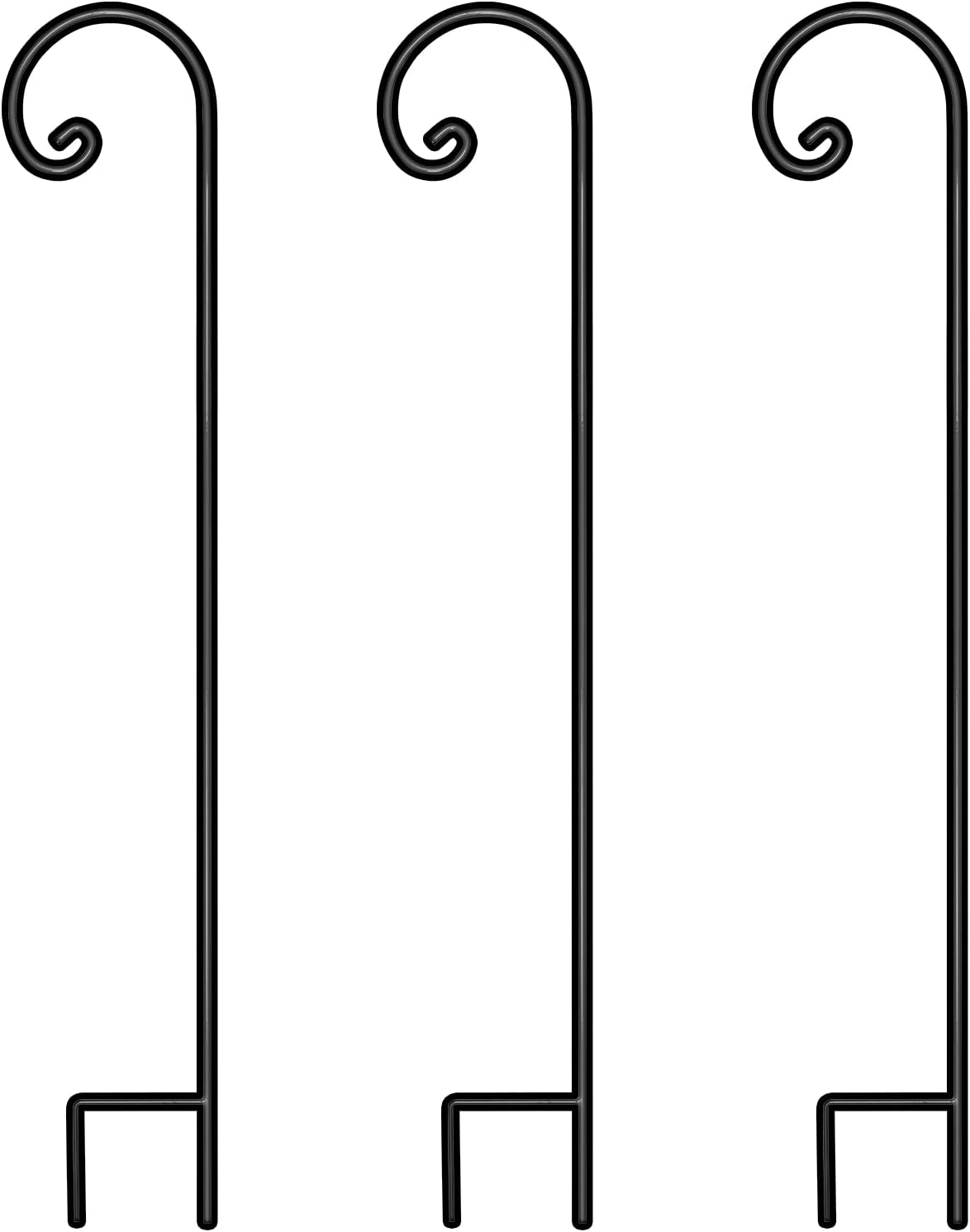 Outdoor Shepherd's Hooks - FEED GARDEN 65 Inch 1/2 Inch Shepherds Hook Bird Feeder Pole, 3 Pack Solid Premium Metal Heavy Duty Outside Plant Hangers for Hanging Bird Feeders, Flower Baskets, Wind Chimes, Black