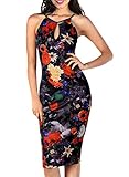 Miusol Women's Key Hole Sexy Sleeveless Fitted Summer Flare Floral Dress