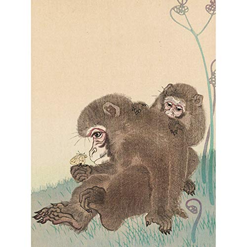 Artery8 Ohara Koson Two Monkeys With Butterfly Painting Art Print Canvas Premium Wall Decor Poster Mural