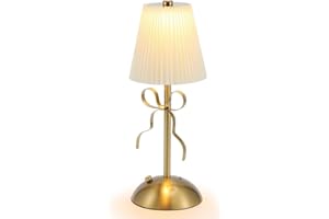 Gold Bow Lamp 3 Color Dimming Touch Control Bow Night Light with Fabric Shade 12 Inch Princess Lamps for Girls Bedroom, Gold 