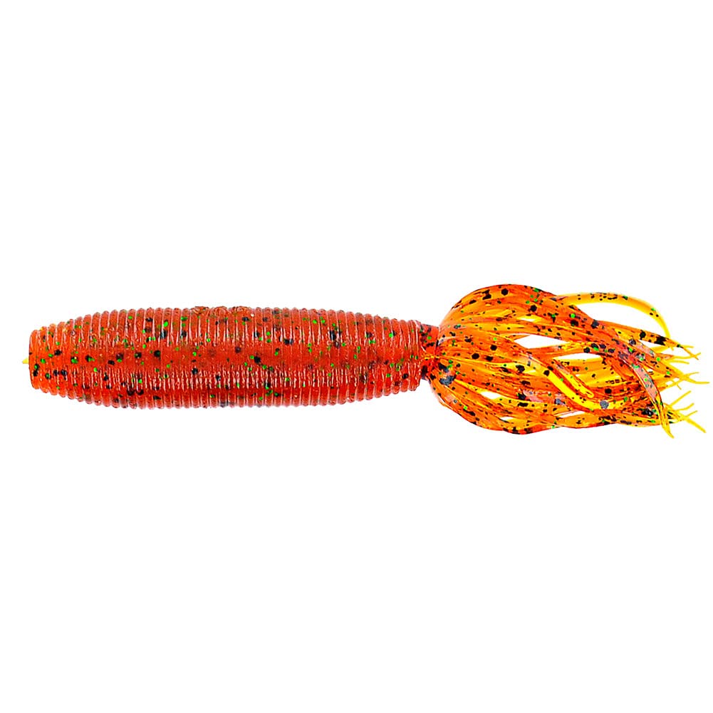 YAMAMOTO 4" Fat Ika - Realistic Soft Plastic Fishing Lure Baits with Grub-Style Body and Tube-Style Skirt - 10 Pack, Pumpkin (Orange) with Large Black and Small Green