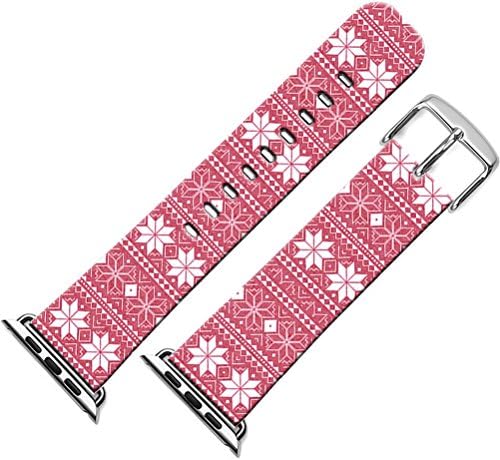 Band For Apple Watch 38mm Series 3,Strap For Iwatch Sport Leather Compatible Replacement 38mm for Women Series 1/2/3 + Christmas Printing Theme Design Red Flower Pattern