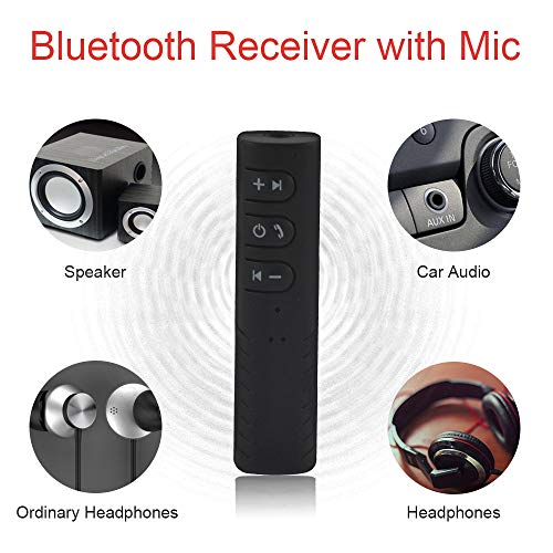 Bluetooth Receiver, Woonavir Wireless Music Receiver Bluetooth Aux 3.5mm Adapter with Clip Design for Home and Car Audio (with Audio Adapter and USB Cable) (Black) - Thumbnail 4
