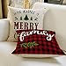 AVOIN Merry Christmas Saying Throw Pillow Cover Boxwood Wreath, 18 x 18 Inch Winter Holiday Buffalo Plaid Cushion Case for Sofa Couch Set of 4