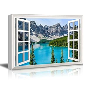 Window View Nature Landscape with Lake and Forest in Mountains