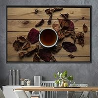 Framed Canvas Wall Art Cup of Tea Coffee Dark Drinks Farmhouse/Country Group Multicolor Photography Realism - 16x24 inches