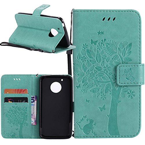 Moto E4 Case, Linkertech [Kickstand Feature] PU Leather Wallet Flip Pouch Case Cover With Wrist Strap & Card Slots For Motorola Moto E (4th Generation) US Version XT1767 (Y-1)