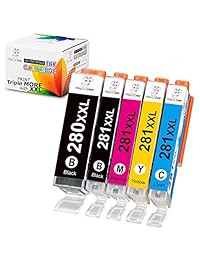Ms Deer PGI-280 XXL CLI-281 XXL Cartuchos de tinta funcionan con Pixma TR8520 TR7520 TS9120 TS8120 TS6120 impresoras 5 unidades (1 PGI negro, 1 negro, 1 cian, 1 magenta, 1 amarillo)