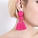 Boderier Bohemian Statement Thread Tassel Chandelier Drop Dangle Earrings with Cassandra Button Stud (Watermelon Red)