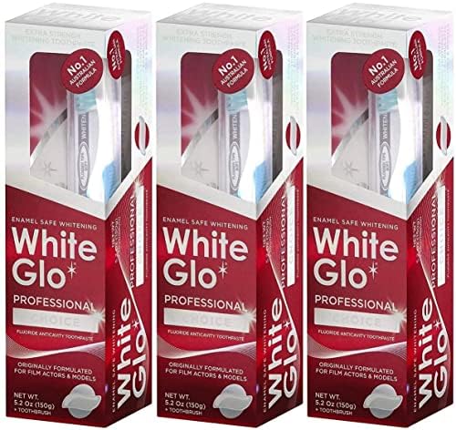 White Glo Extra Strength Whitening Toothpaste Professional Choice 150 gr (3 Packs) 3 PACK 50m Dental Floss Included as a Gift
