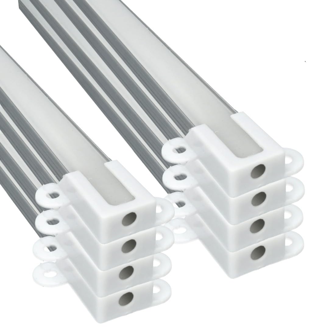 JANDEI 8 x 1 metre Long Aluminium Profiles for Surface Installation of LED Strip Lights with Translucent Diffuser. Includes end caps and Accessories (14mm x 7mm)