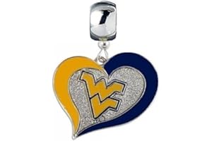 HEAVENS JEWELRY CHARM WVU WEST VIRGINIA UNIVERSITY MOUNTAINEERS 7/8" ACROSS X 7/8" IN LENGTH TEAM HEART SLIDER PENDANT FOR YOUR NECKLACE EUROPEAN CHARM BRACELET (Fits Most Name Brands) DIY PROJECTS ETC