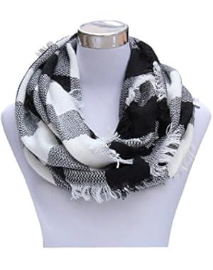 Women Winter Checked Pattern Cashmere Feel Warm Plaid Infinity Scarf