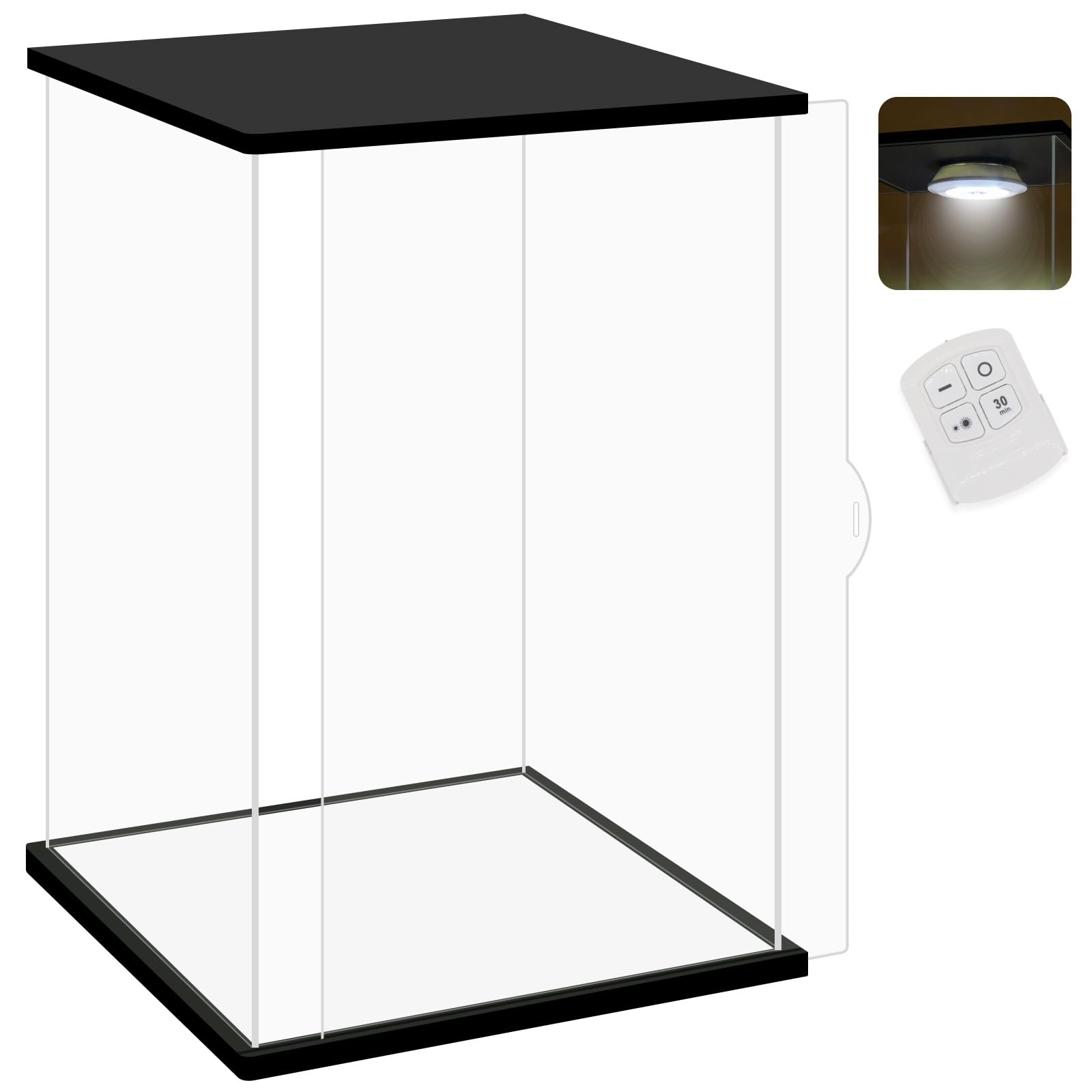 NONEMEY Clear Acrylic Display Case with Remote Control Light for Collectibles, Dustproof Model Showcase Organizer Box, Display Case for Collectibles (10×6×13.8inch；20×15×35cm)