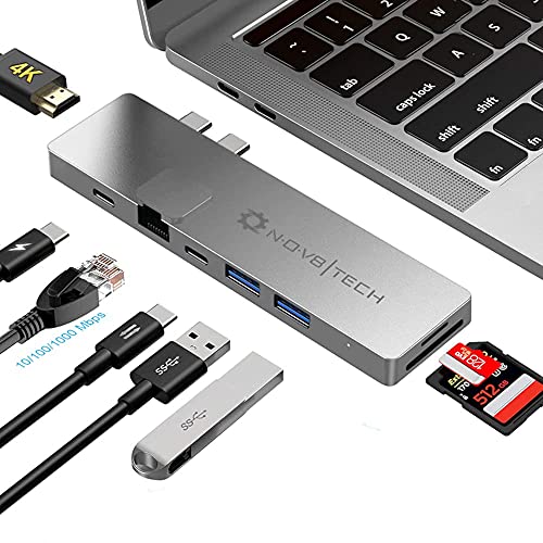 NOV8Tech USB C Hub for M1 MacBook Pro M1 2021/2020/2019/2018/2017/2016  MacBook Air 2021-2018, in Silver