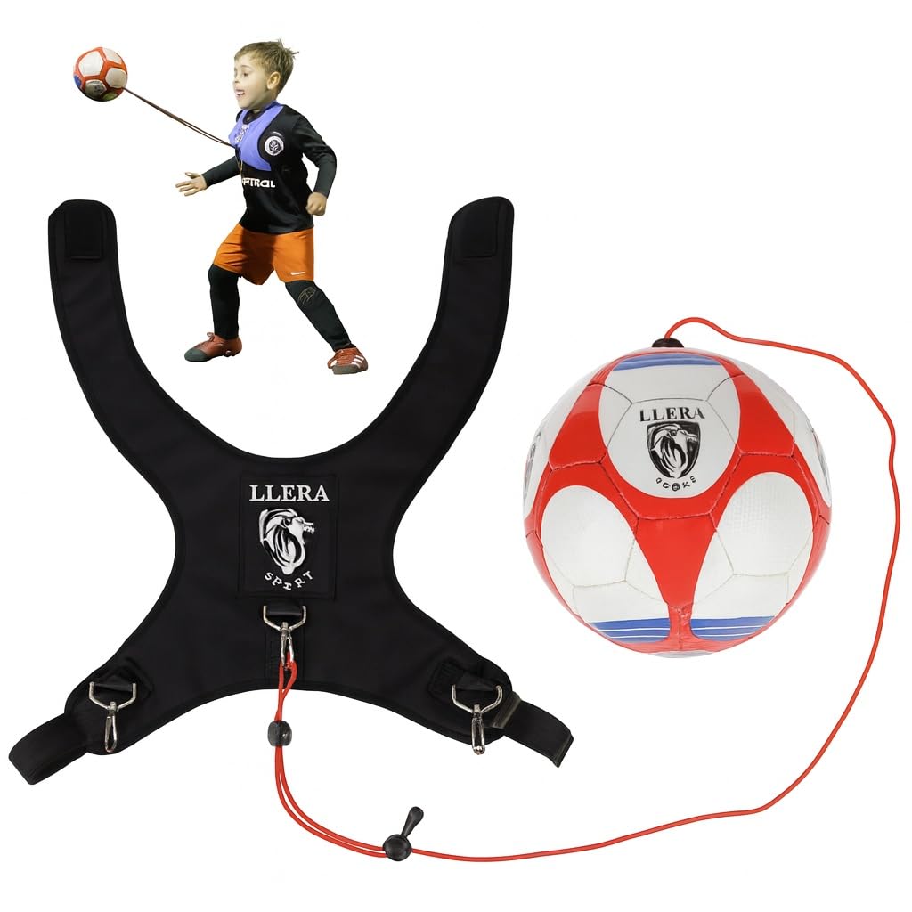 Llera SPort Football Trainer Kick with Adjustable Harness | Solo Football Training Equipment for Kids and Adults | Hands-Free Ball Control & Coordination Practice | Size 4 Pro