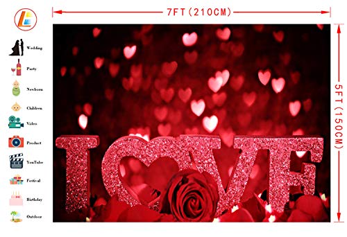LB 7x5ft Valentine's Day Photography Backdrop Red Rose Flower Love Hearts Romantic Photo Background Mother's Day Wedding Bridal Shower Party Banners Decorations Photo Booth Studio Props